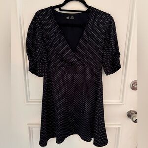 Zara Navy polka dot satin mini dress